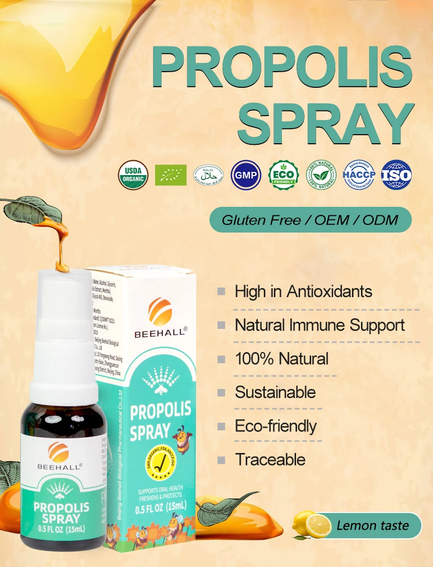 BEEHALL Bulk Maintain Oral Hygiene Propolis Spray with Lemon Flavor