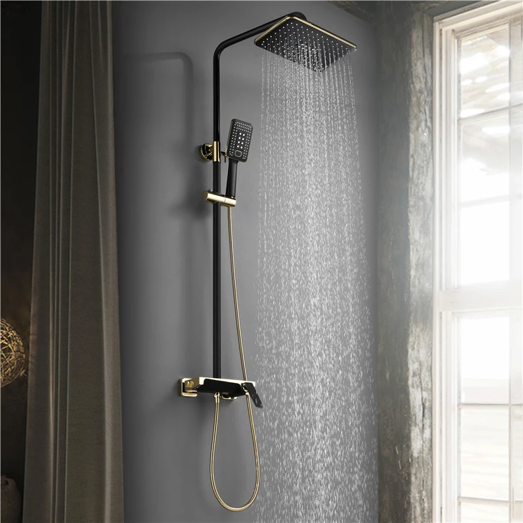 Высококачественный роскошный набор для ванной комнаты, настенный душ черного и золотого цвета, латунный дождевой Душ