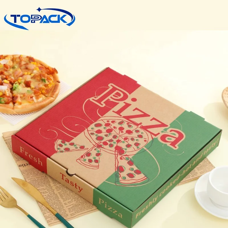 Wholesale Customized Printed Takeaway Corrugated Pizza Box Brown Pizza Box Kraft Paper Pizza Box With Handle