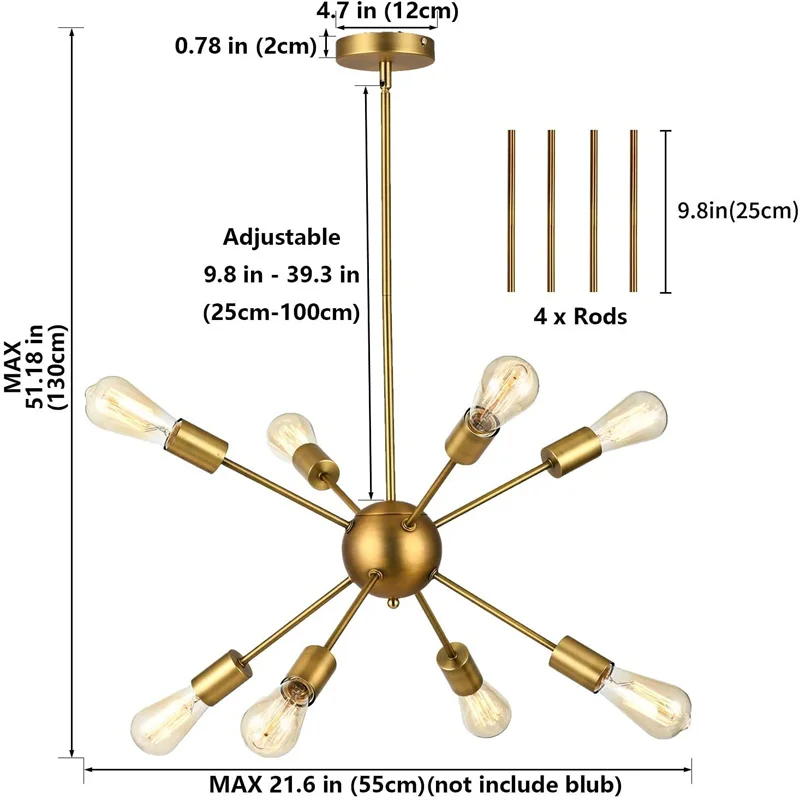 
Modern Chandelier Brushed Brass 8-Lights Pendant Light, Electroplating multi-head lamps for Dining Hall Bedroom Hotel Home Lamp 