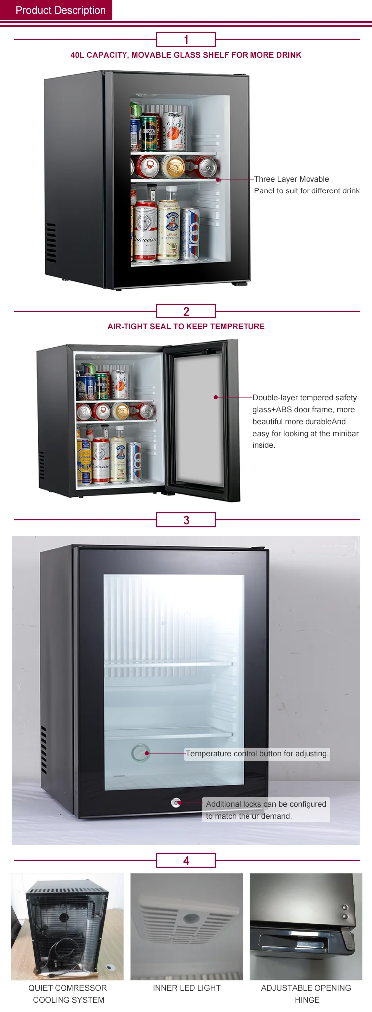 40L High-Quality Glass Door Minibar   No Noise very Small Refrigerator Makeup Refrigerator Mini Fridge