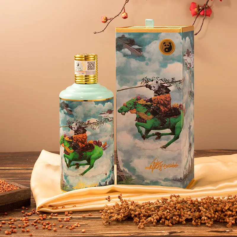 Оптовая продажа, собственный бренд Qibao Panda, премиальная Подарочная коробка, упаковка, зеленая стеклянная бутылка ликера, китайский ликер