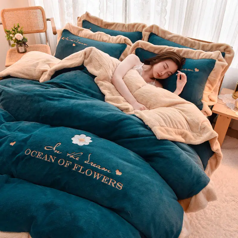 Warm Velvet Duvet Bedding Set King Size Quilt Comforter Bed Sheet Duvet 4pcs Bedding Sets for Winter