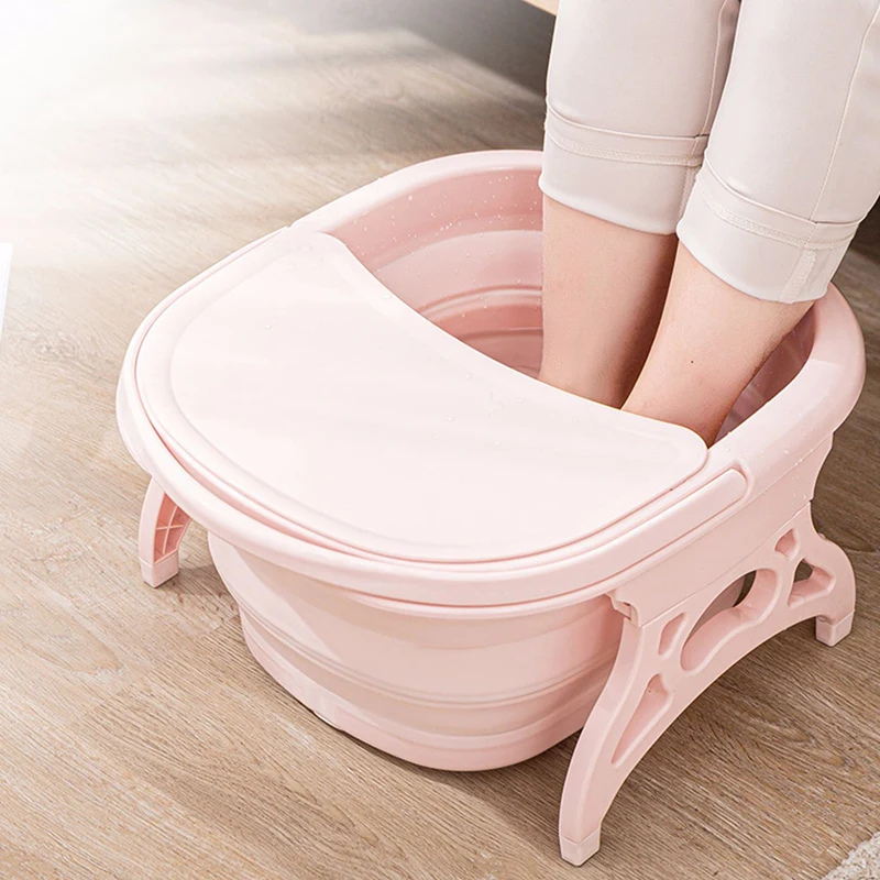 Folding Foot Wash Tub with Lid Sauna Foaming Massage Bucket Bathroom Foot Bath Basin Portable Foldable Footbath Hot Tubs
