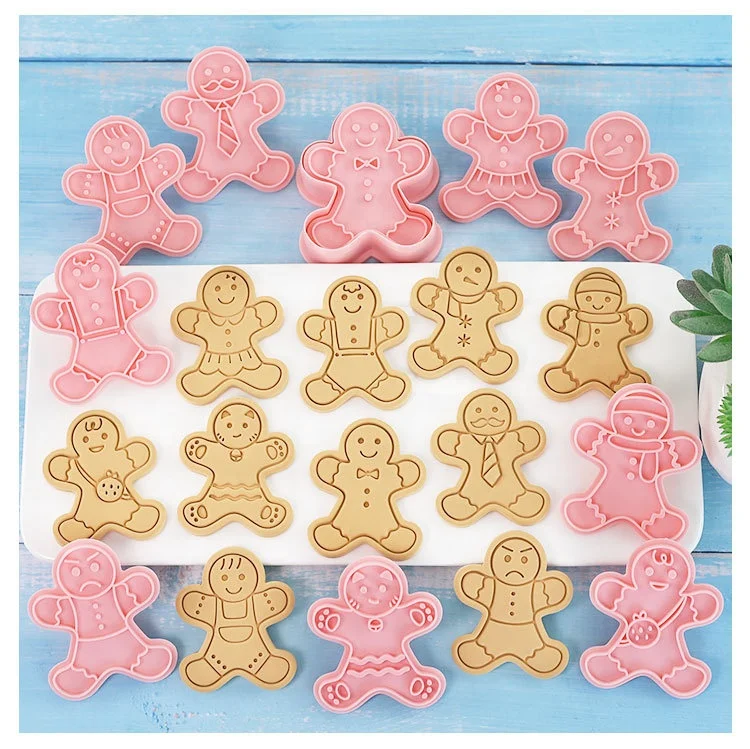 YJ Custom Christmas Gingerbread Man 10-Piece Set 3D Cookie Cutting Mold Disposable Food Grade Flipping Sugar Baking Tool