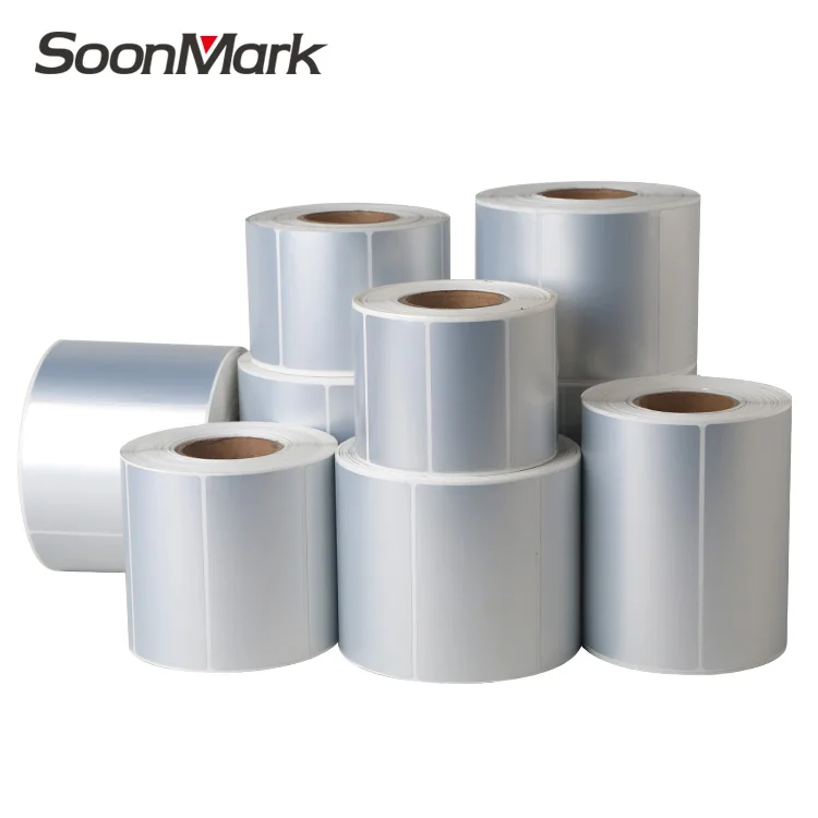 Waterproof matte silver blank PET/PVC adhesive barcode stickers, thermal transfer polyester glossy label for printer label