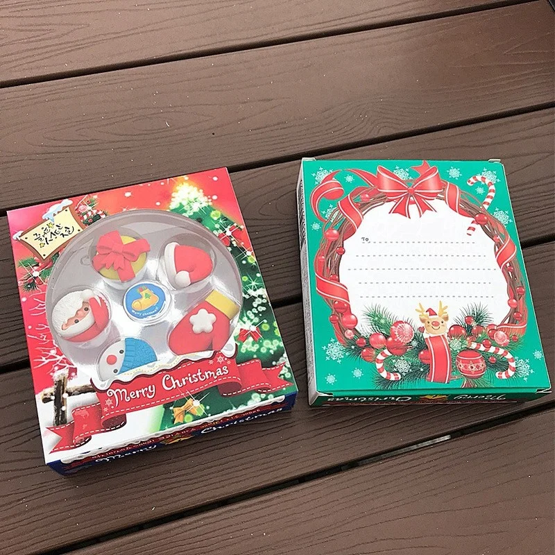 Cute Christmas Erasers Snowman Santa Mini Rubber Eraser Kawaii Stationery School Office Correction Supplies Kid Gift