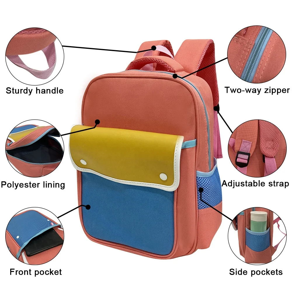 Shipping Service Hot Selling Customized Printing logo Black 600D Polyester Children School Backpack with Front Pocket