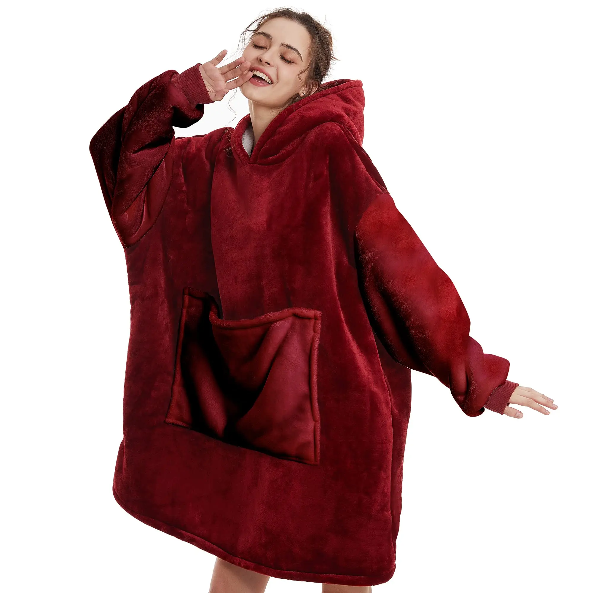 Factory Wholesale Super Warm Thickened Flannel Sherpa Sweatshirt Blanket Hoodie With Hood