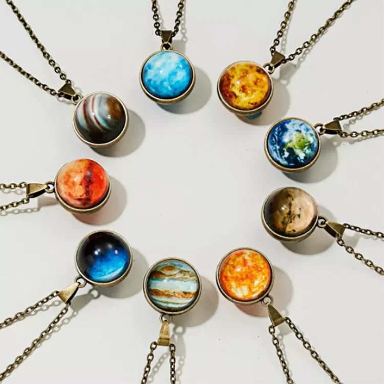 Fashion Jewelry Gift Necklace Vintage  Planet Glass Ball Pendant Necklace  for Women