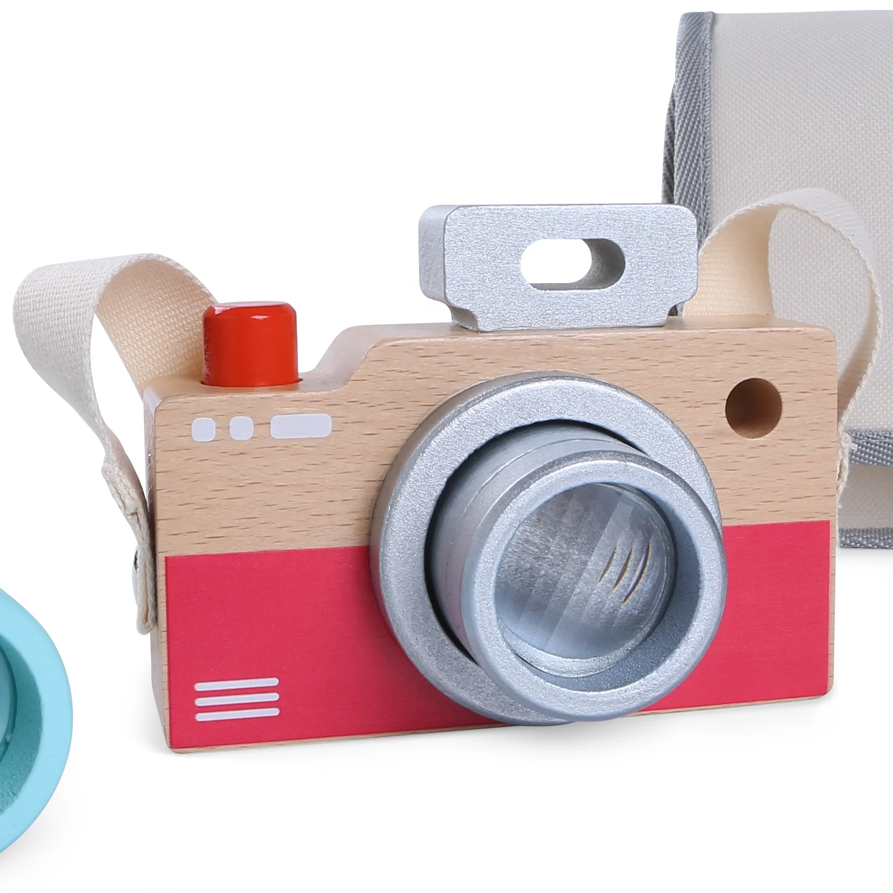 Best Pretend Play children baby Wooden  Educational  Kids Hanging Portable Red Wooden Camera Set montessori toys juguetes