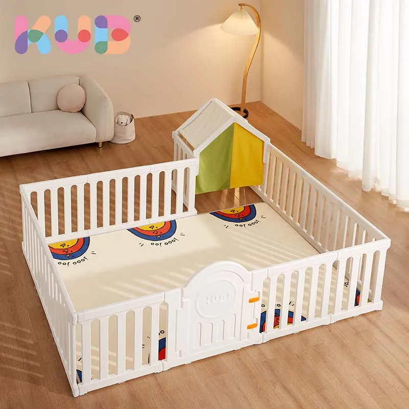 KUB Baby Play Pens with Mat Folding Kids Play Yard Plastic Indoor Fence Playpen for Baby and Toddlers