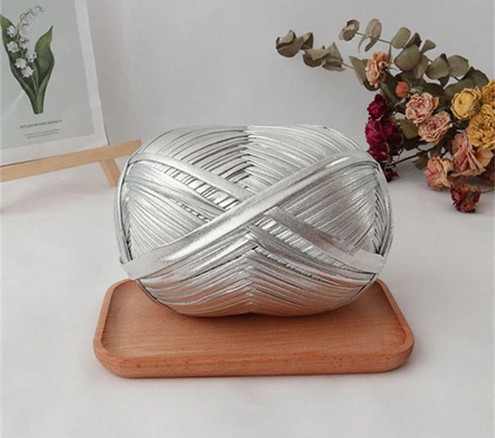 Metal texture cloth line handmade DIY woven bag material luminous bright leather material