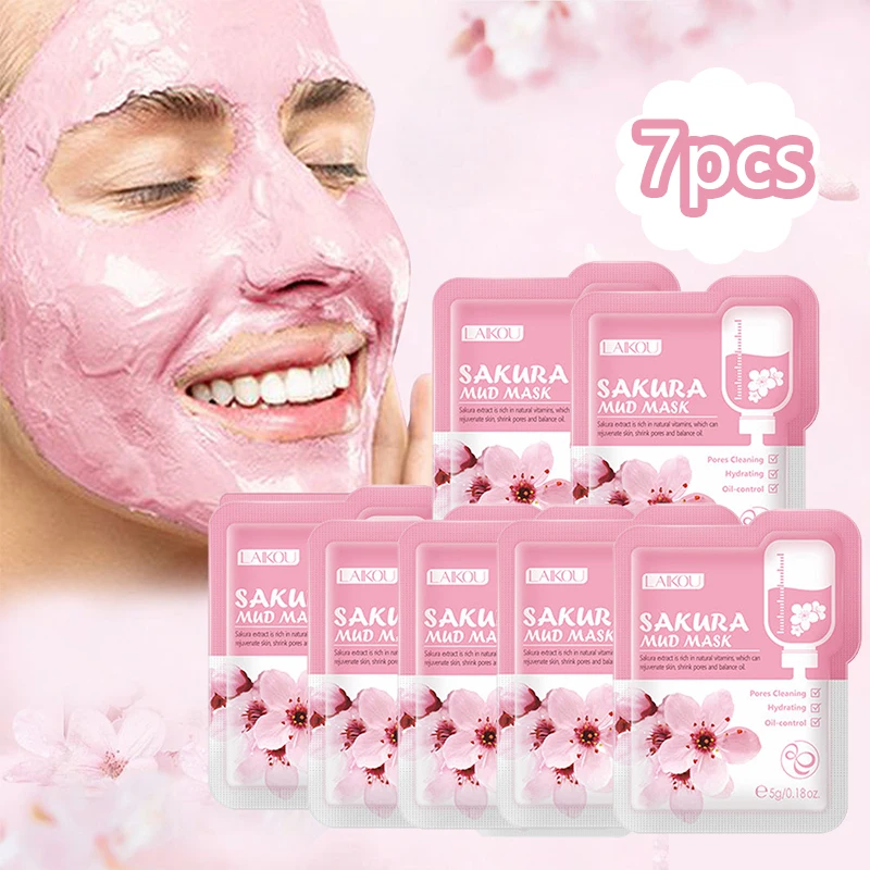 7pcs Japan Sakura Mud Face Mask Anti Wrinkle Night Facial Packs Skin Clean Dark Circle Moisturize Anti-Aging Skin Care