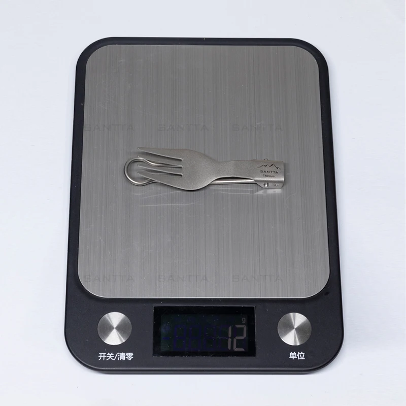 SANTTA Ultra-light Sturdy Camping Fork with Foldable Handle Made of Pure Titanium