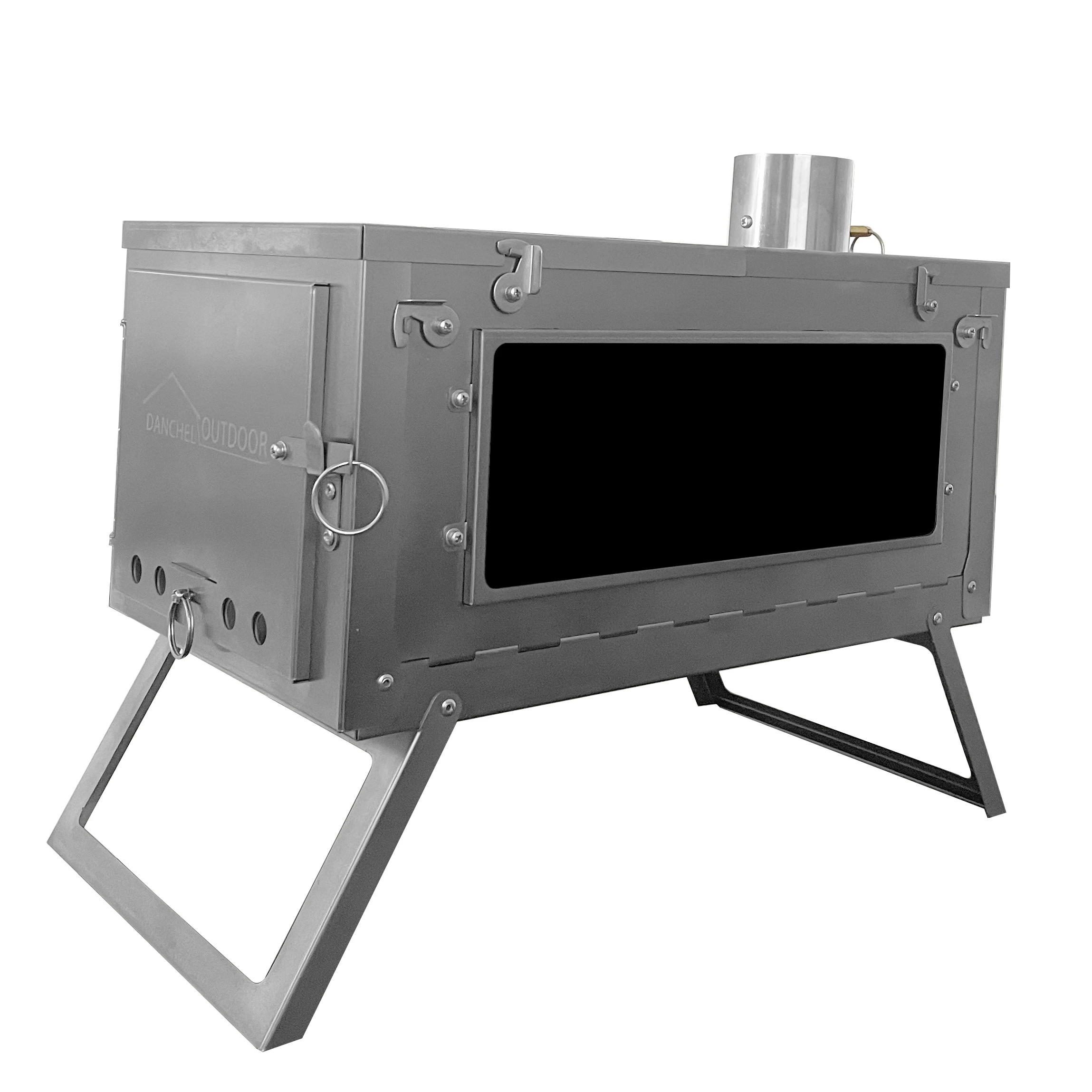 [NEW]DANCHEL OUTDOOR Folding titanium wood stove with side glass quick folding camping glamping tent stove for hot tent