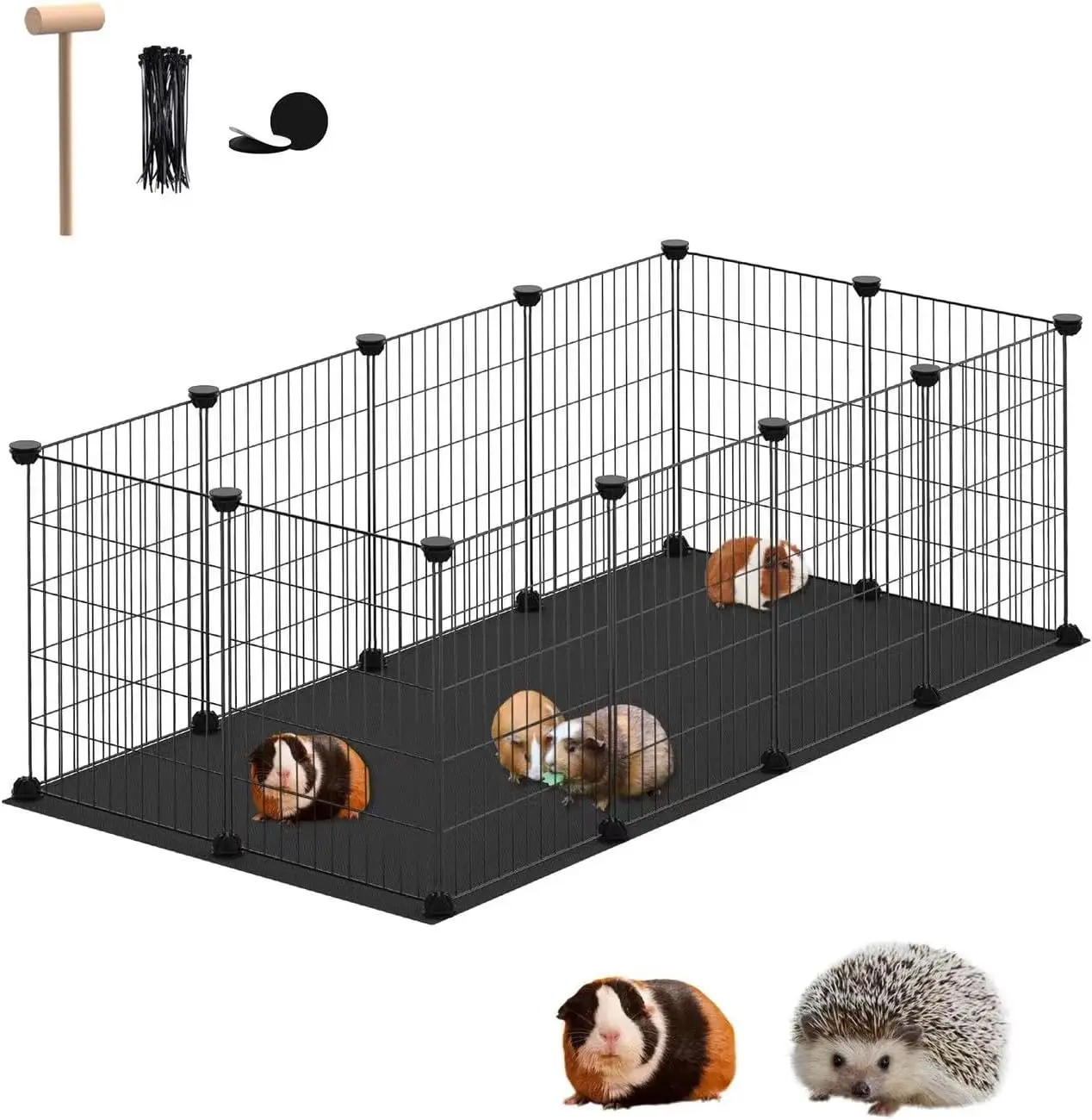 Indoor Outdoor 12 Panel Guinea Pig Rabbit Black DIY Pet Playpen Metal Wire Fence Small Animals Cage