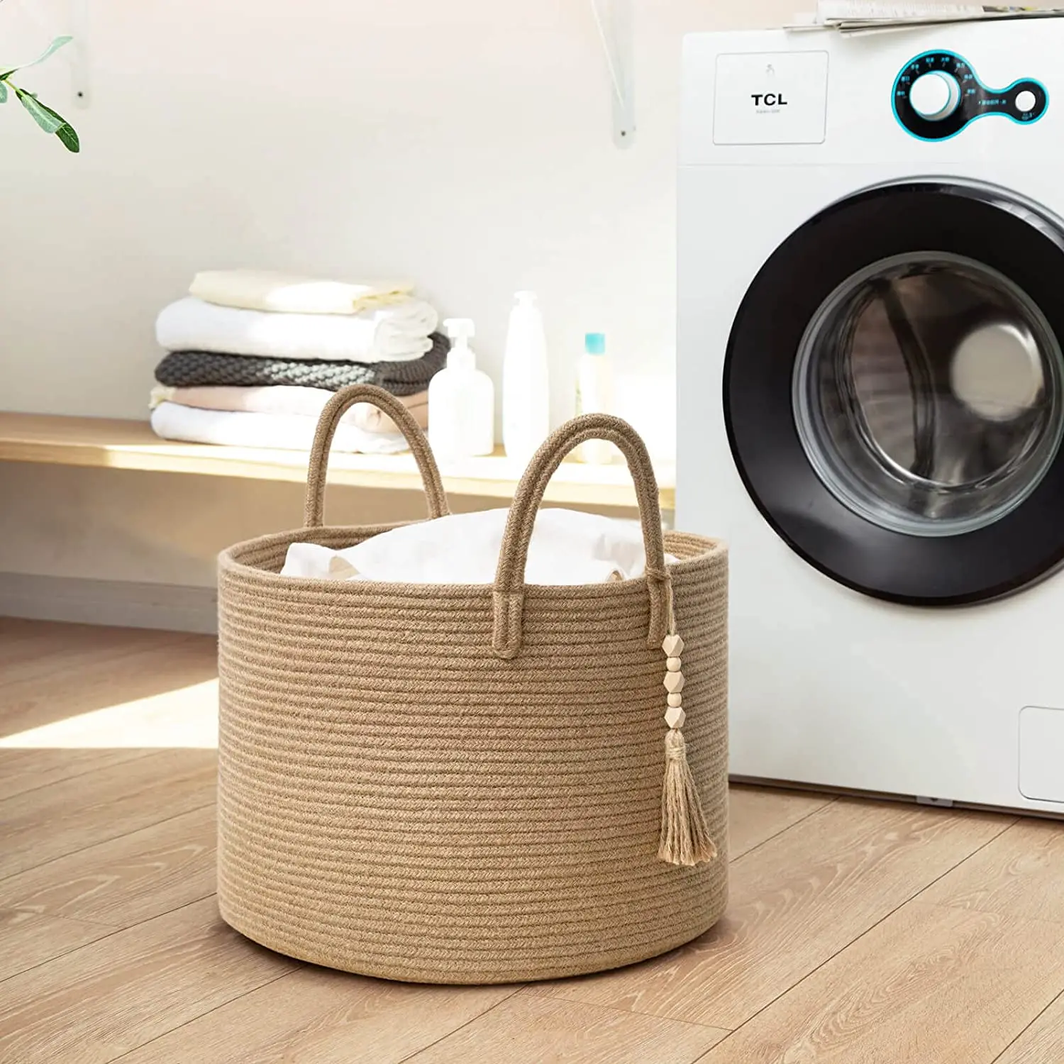 QJMAX Woven Cotton Rope Storage Basket For Nursery Living Room Bedroom