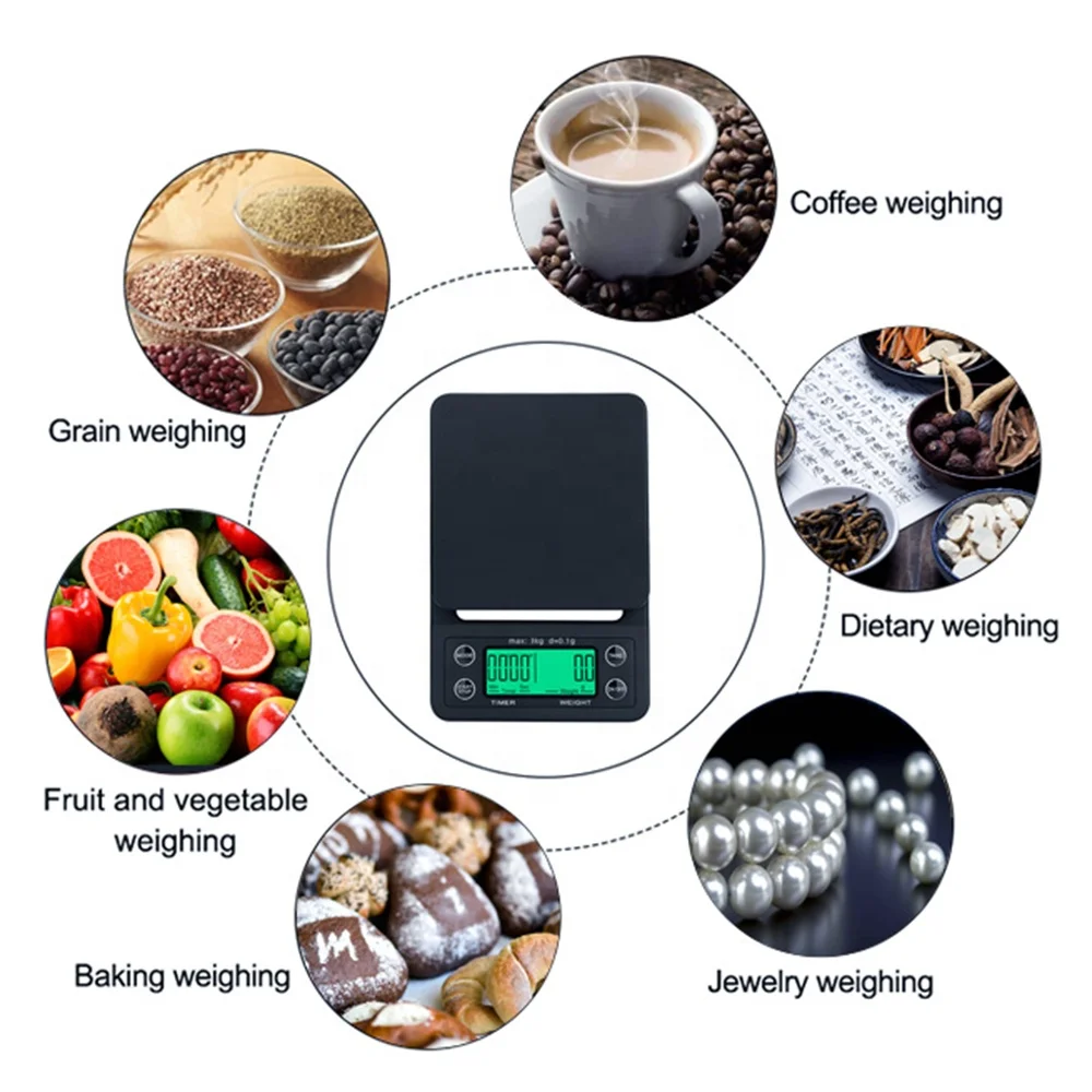 Portable Stainless Kitchen Scale Digital Timer Scale Food Balance Weight Scale for for Drip Coffee Black/Chocolate Color