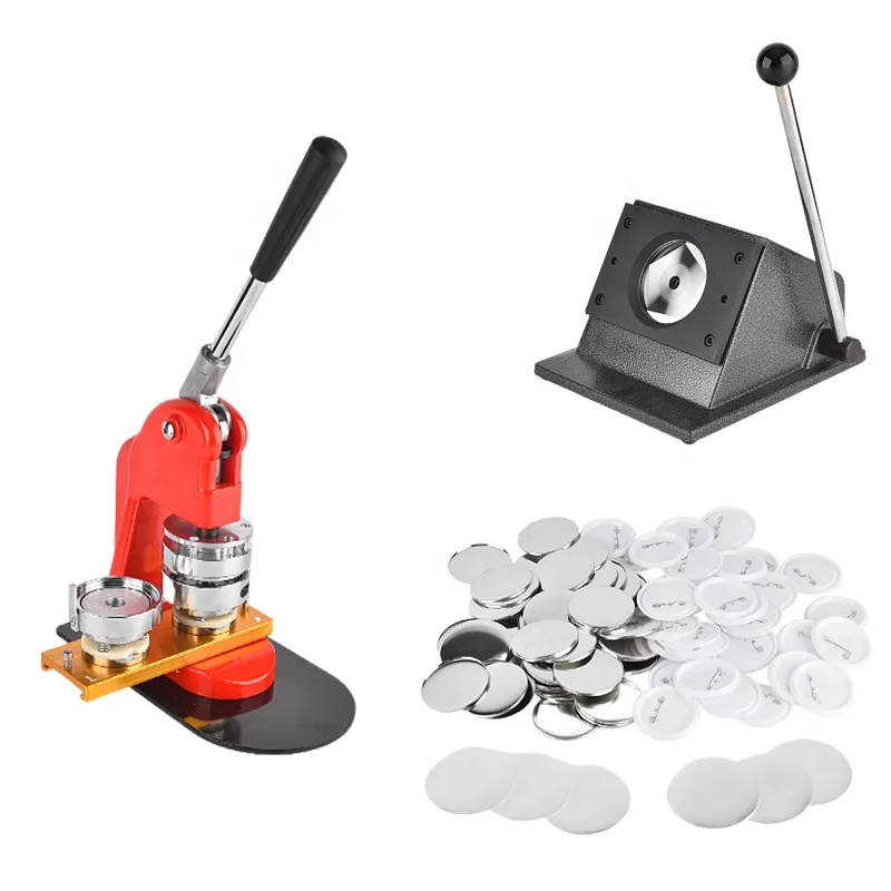 Best Price Manual Button Badge Making Machine With Metal Slide Plate Round Button Maker with Pin Back Button Material 100 Sets