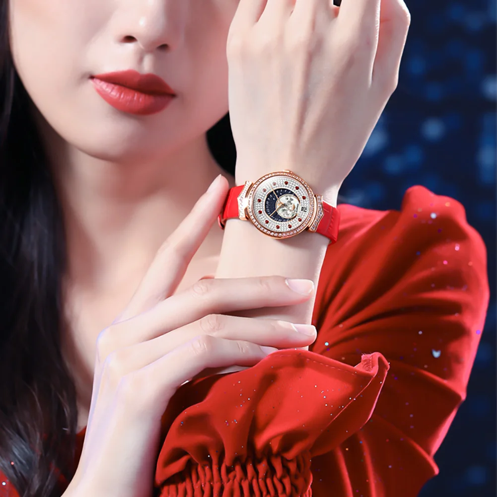 OUPINKE 3218 beautiful guangzhou lady quartz watch original Leather Strap Diamond waterproofing free shipping Leisure hand watch