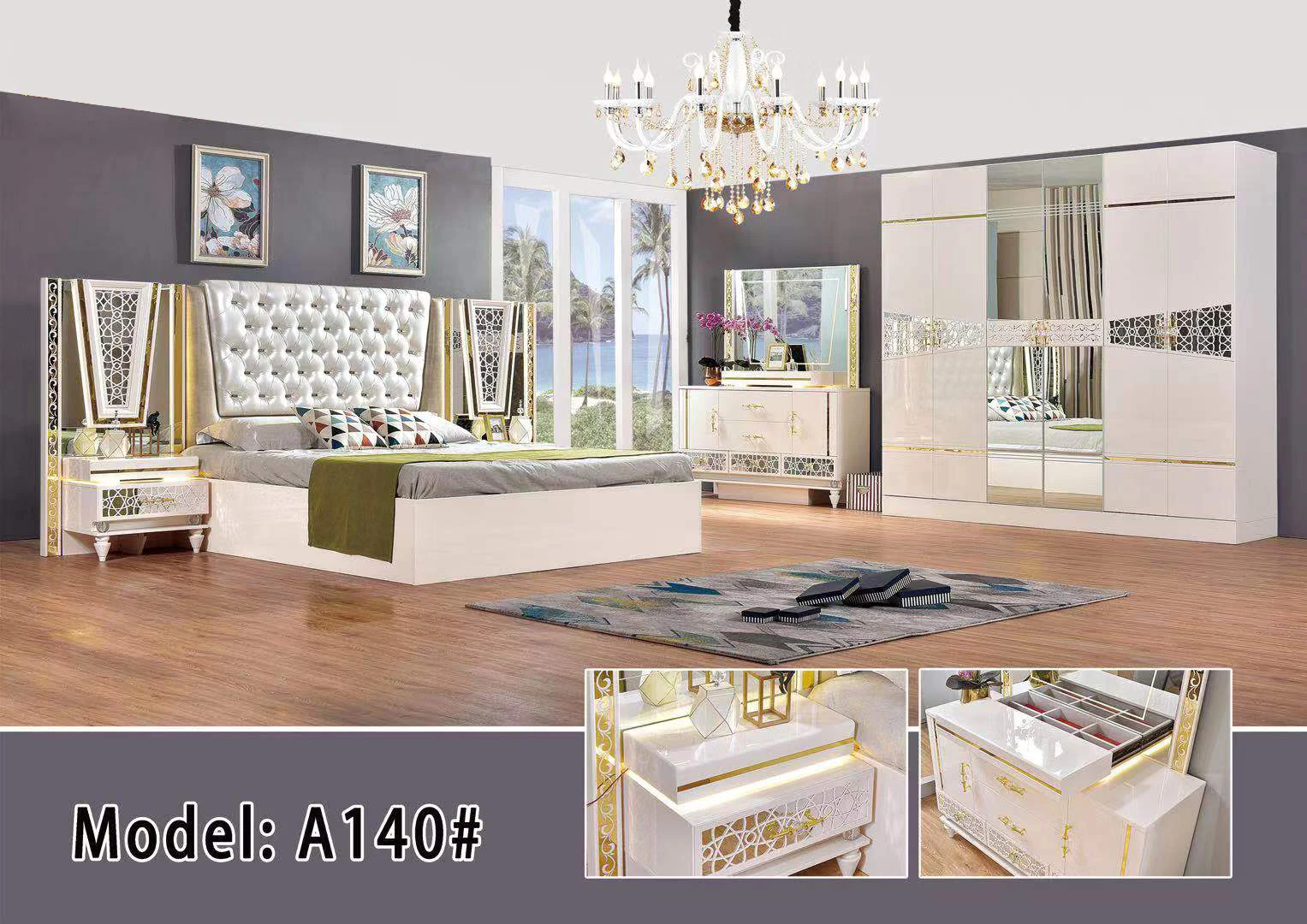 Винтажный дизайн, горячая Распродажа, набор мебели для спальни, синяя двуспальная кровать для спальни