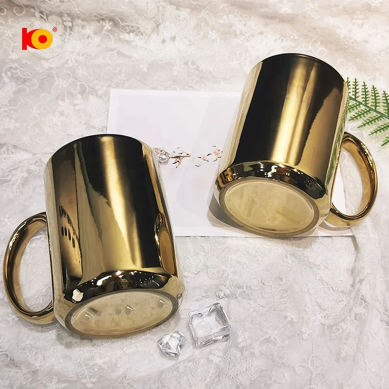 Personalised mugs Christmas golden sublimation mugs 15 oz electroplated large coffee mug