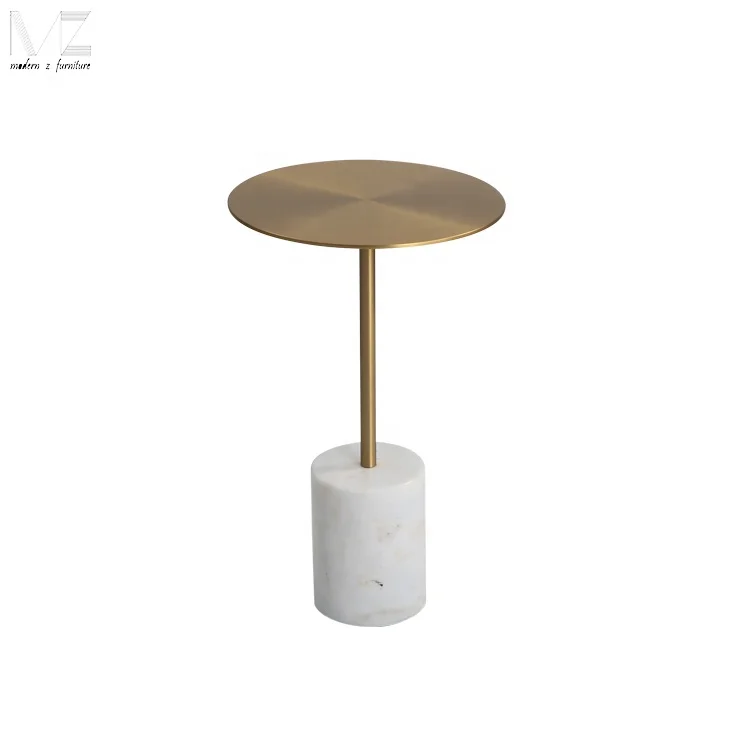 Modern Leisure luxury brushed gold top marble base coffee sofa side table for bed