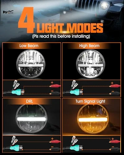 7 Inch LED Headlight Round Led Headlight Reflector 7' Headlight with Amber Turn Signal White Hi/lo Beam Light