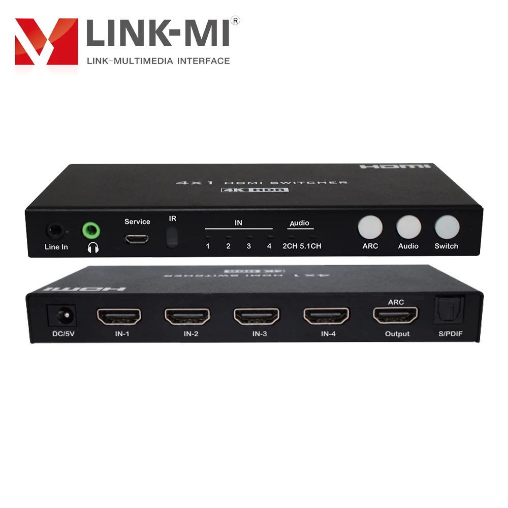 LINK-MI 4x1 HDMI переключатель с пультом дистанционного управления до 4K @ 60 Гц с downscaler и вывода звука для аналоговых/SPDIF поддерживает 18 Гбит/с, HDCP2.2 AV коммутатор