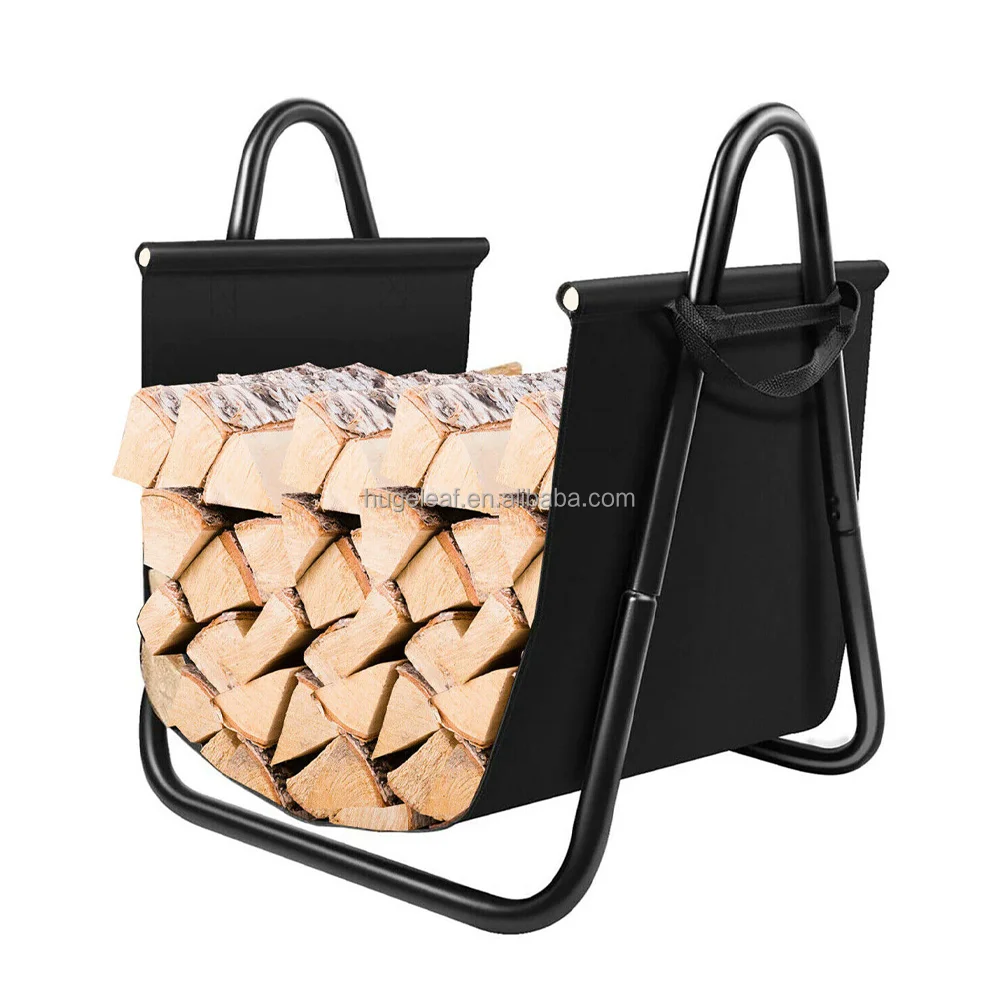 2-in-1 Heavy Duty Log Holder Indoor Metal Firewood Rack with Canvas Tote Bag