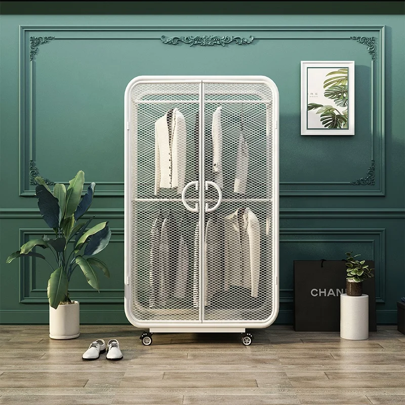 New Style 2door clothes organizer steel or iron customization cabinet designer modern wardrobe with wheel