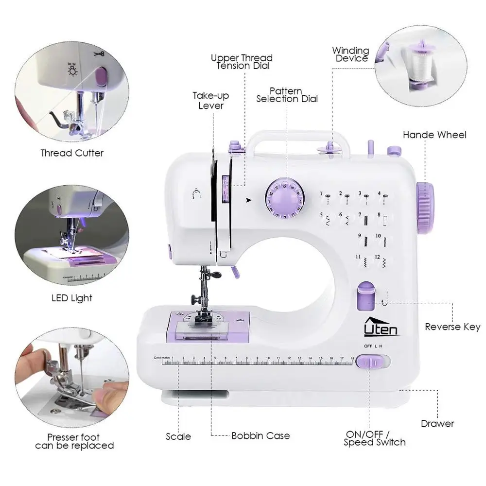 With Table 12 Stitches Portable Domestic Embroidery Pattern Electric Household Mini overlock electric Sewing Machine household