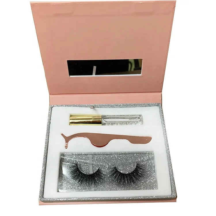 Private Label 25mm Faux mink Fur strip eyelash 1 pair eyelash packaging with tweezers glue