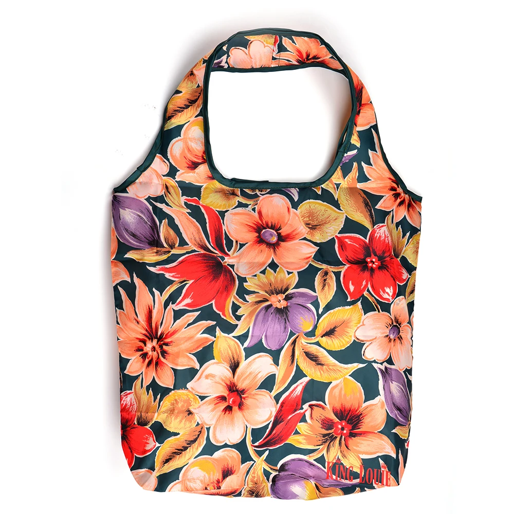 Custom  Fashion Logo Reusable Mixed Fruit Print Ripstop Nylon Eco Standard Foldable Grocery Shopping Bag