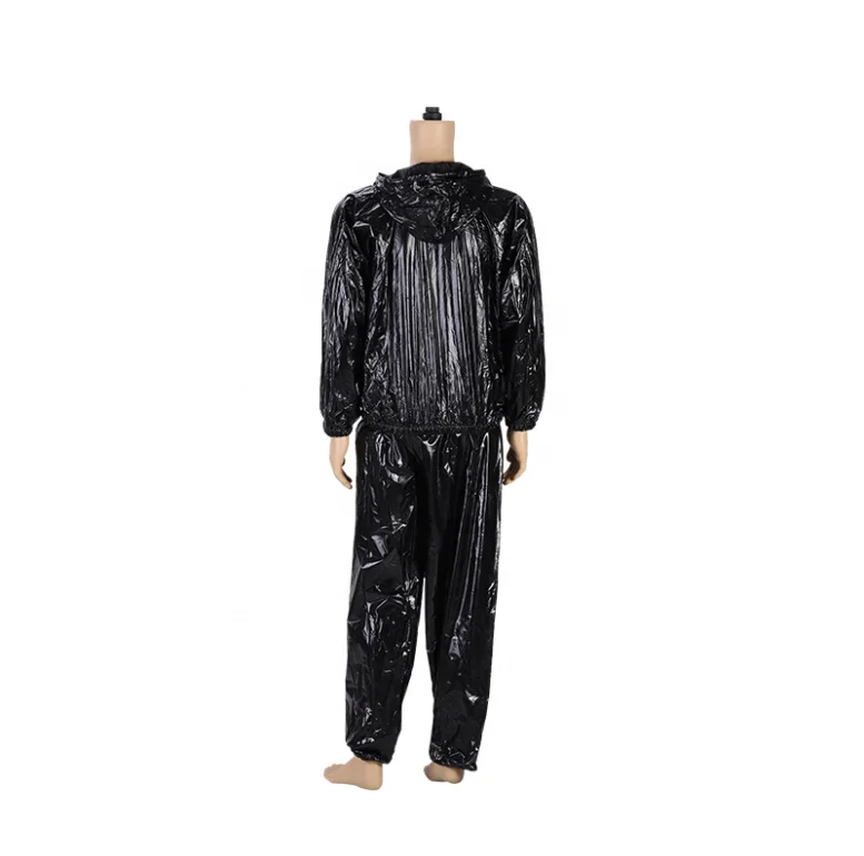 
PVC Sauna Suit Black long zipper thickened fitness control suit sweat suit 