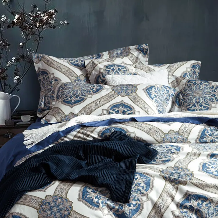 
 2021 г., китайское производство, экологически чистый хлопковый комплект постельного белья из ткани с принтом Supima, Роскошный домашний комплект из 4 предметов  