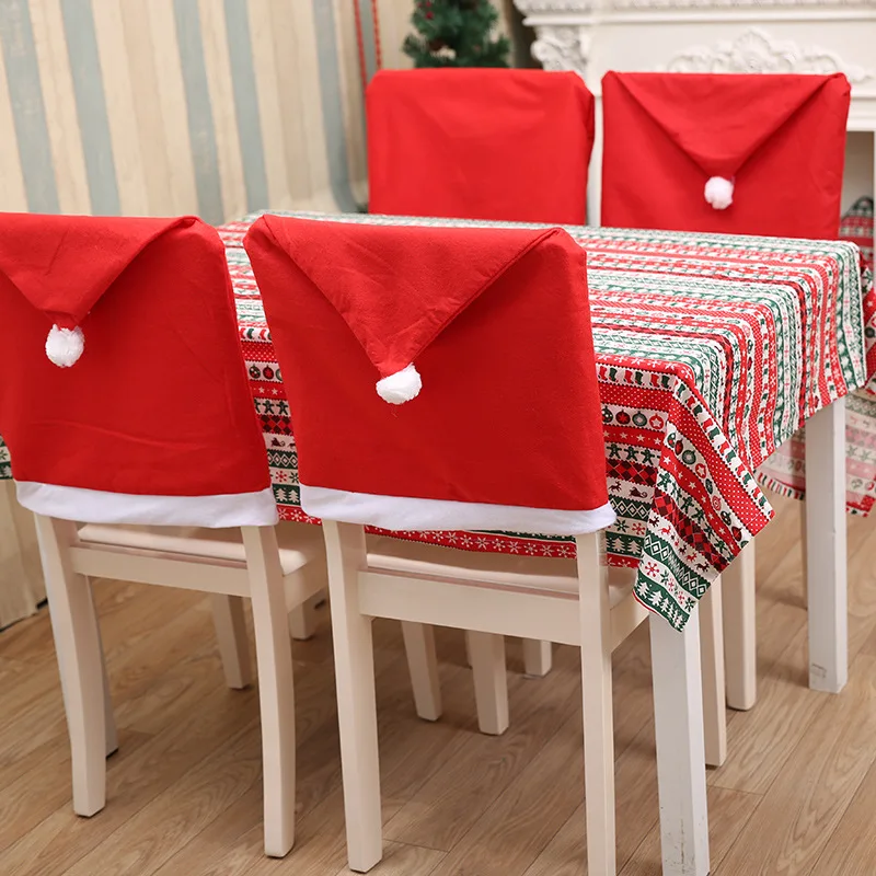 2024 Christmas Chair Cover Dinner Table Red Santa Claus Hat Chair Back Cover Christmas Decoration Home Party Decor Supplies