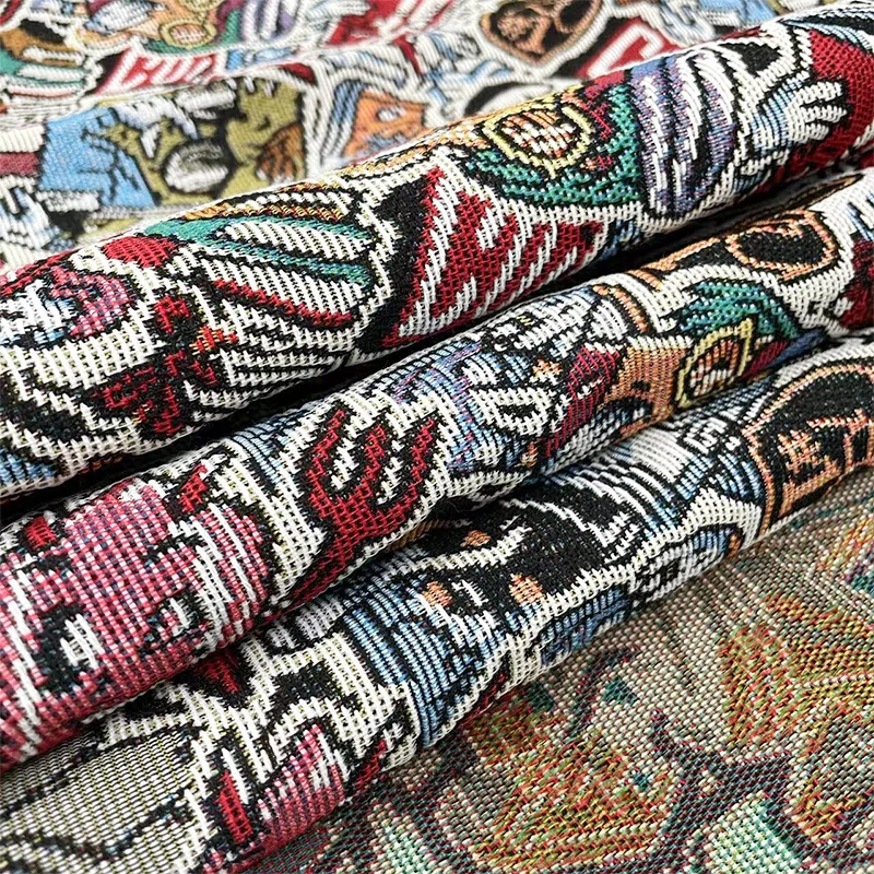 Yarn dyed clothing fabrics supplier custom cartoon tapestry fabric woven gobelin fabric for shorts