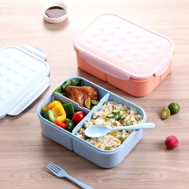 Antibacterial Plastic Bento lunch box 3 compartment  Plastic Sealed Lunch Box Bento Plastic Bento Lunch Box With Fork&Spoon