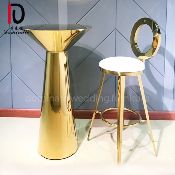 Round wedding bar furniture mirrored gold metal base cocktail table