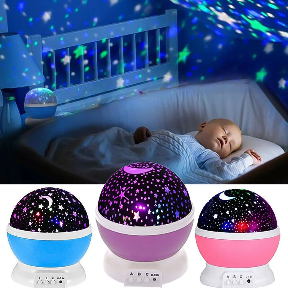 Purple LED Starry Projector Lamp Night Light Rotating Moon Sky Star Projection Lamp