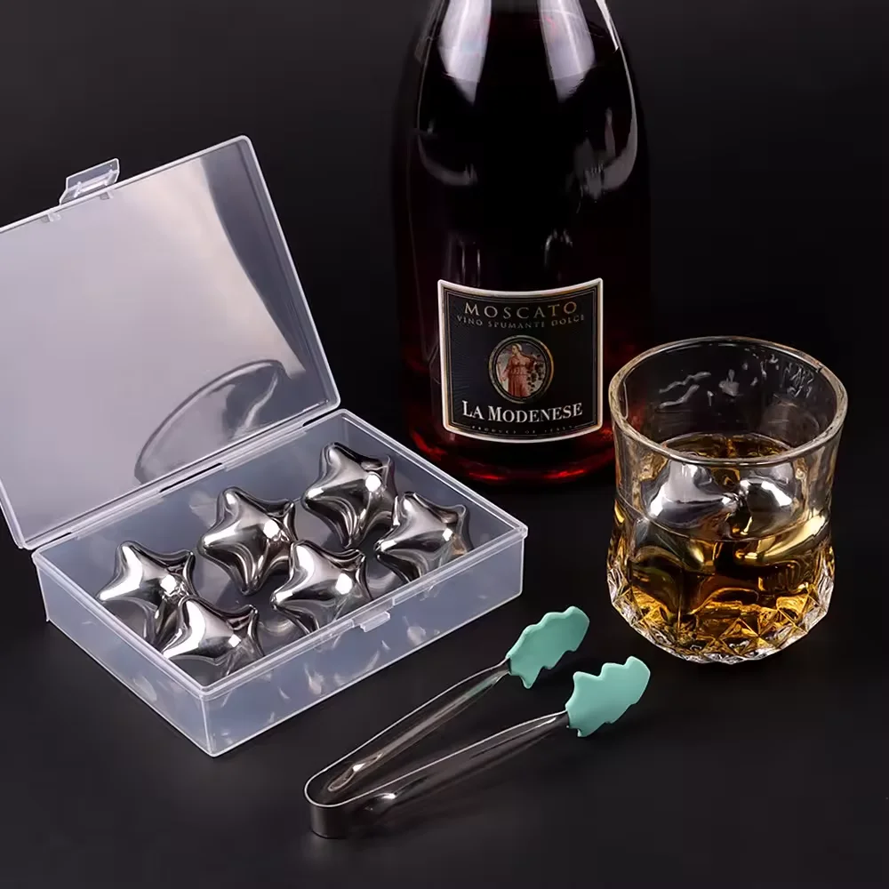 Reusable Cooling Stainless Steel Whiskey Stones Customized LOGO gift Box Metal Ice Cubes Rocks for barparty