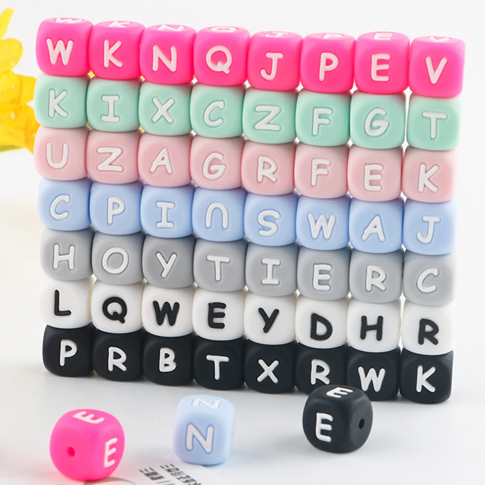 Bpa free 100% Food Grade Chewable Silicon Teething Letter Beads Focal Alphabet Bead Silicone 26 Character Beads For Diy Bracelet
