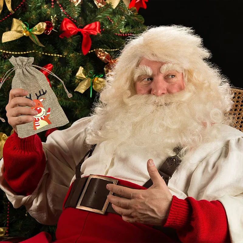 Custom Santa Sack Candy Presents Linen Burlap  Drawstring Christmas Gift Bag