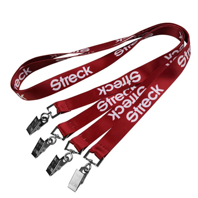 
Luxury Plain Polyester Lanyard with Double swivel bulldog clips Red Color 