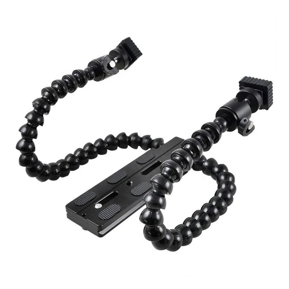 Portable Flexible Gooseneck Octopus Dual arm Dual Hot Shoe Flash Bracket Grip Holder Mount for Macro Shot
