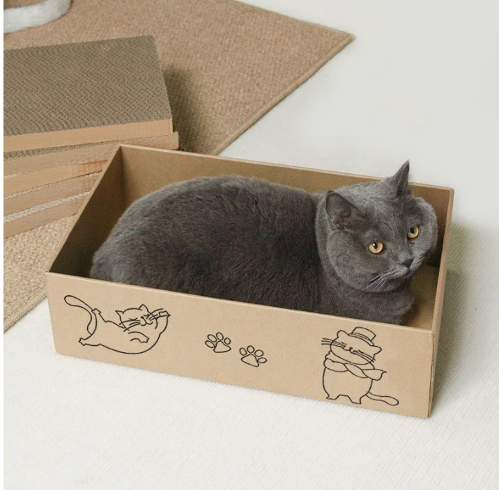 Cat Scratcher with Box 5 PCS Reversible Cat Scratch Pad Corrugated Scratching Bed for Indoor Kitty 5 in 1 Replacement Cardboard