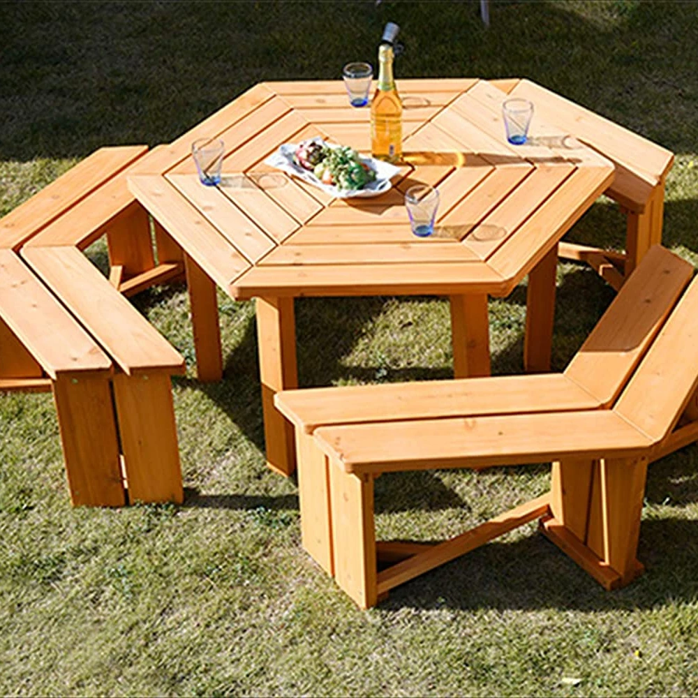 Деревянный стол для пикника с деревянной скамьей, уличный круглый стол с зонтиком для 3 взрослых или 6 детей