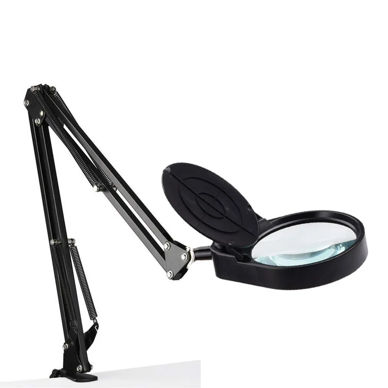 Foldable Magnifying Glass  Desk Table Clamp Magnifier LED Lights Flexible Desk Lamp for Reading Working Lighting